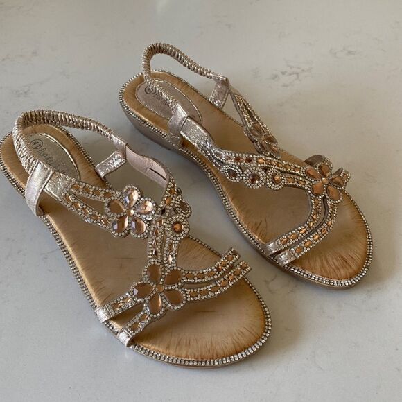 NEW! Gorgeous Duo Mei Zy Yuan Rhinestone Gold Sandals Size 41 - Picture 2 of 9